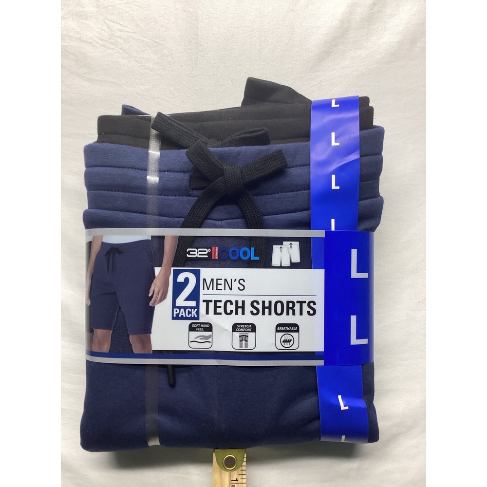32 Degrees Cool Mens Tech Shorts 2 Pack Black Blue Size Large NWT